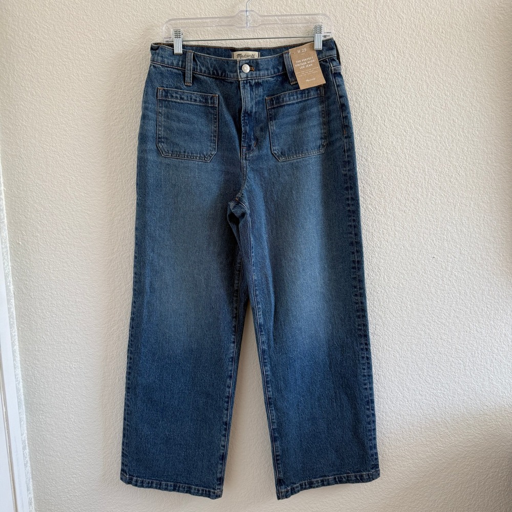 Madewell The Perfect Vintage Wide-Leg Jeans W29 Blue Patch Pocket High Rise NWT
